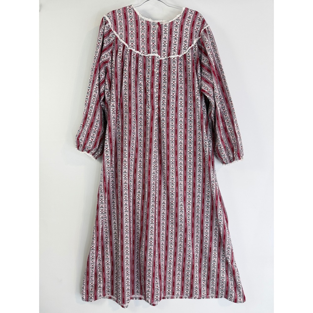 Lanz of Salzburg Nightgown Womens 2X Red Floral Stripe Flannel Lace 60436X